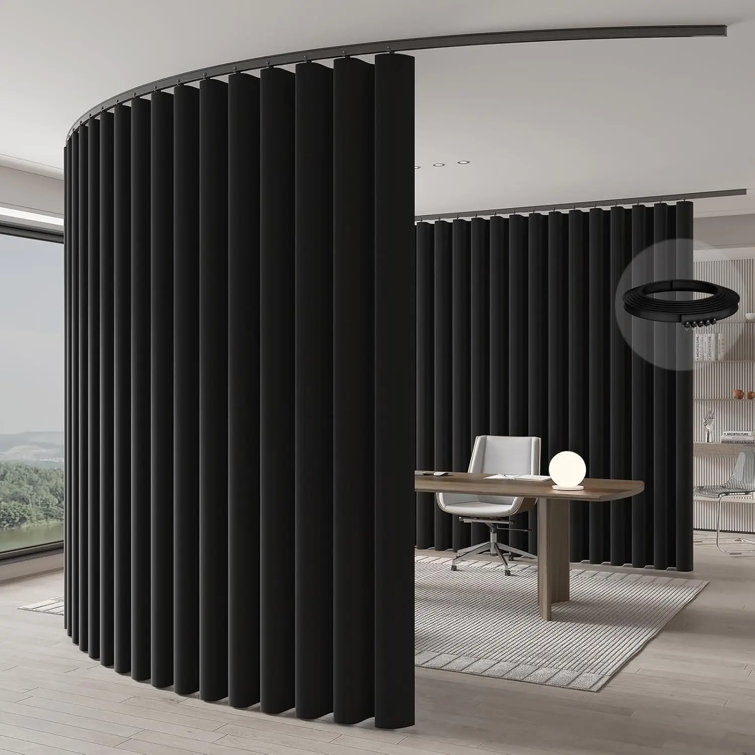 Room Divider Curtain Ceiling Curtain Track Set for Blackout and  (Black Curtain + Black Track) 106" W x 84" L -