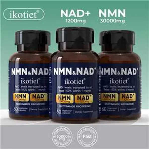 90 Days 3-Bottle Pack IKOTIET All-In-One NAD+/NMN Anti-Aging Supplement — 300mg Nicotinamide | Supports Cellular Energy, Skin Health, Brain & Muscle Function | Nicotinamide Riboside (NR) — 1 Capsule Daily | 1 Bottle + 1 Trial Pack essential