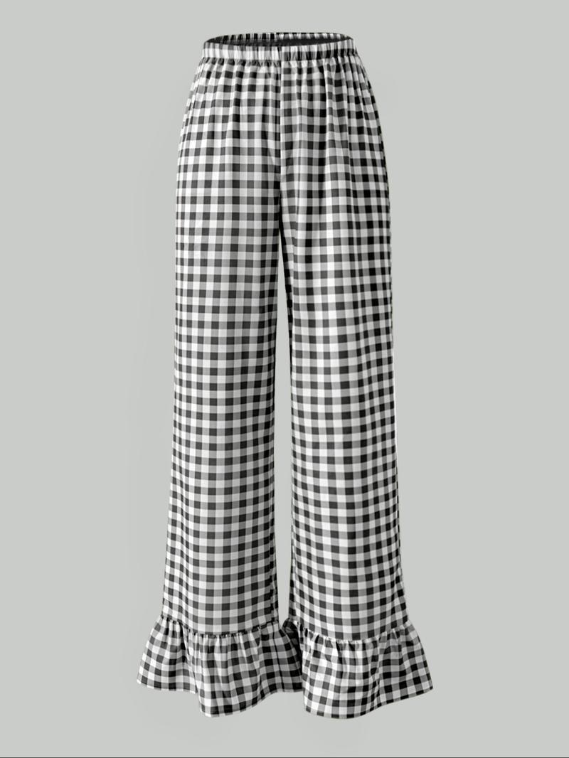 Women's Plaid Print Flare Leg Pants, Casual Loose Comfy Bell Bottom Trousers for Daily Wear, Ladies Bottoms for All Seasons, Boho Casual Trousers, Bohemian Trousers