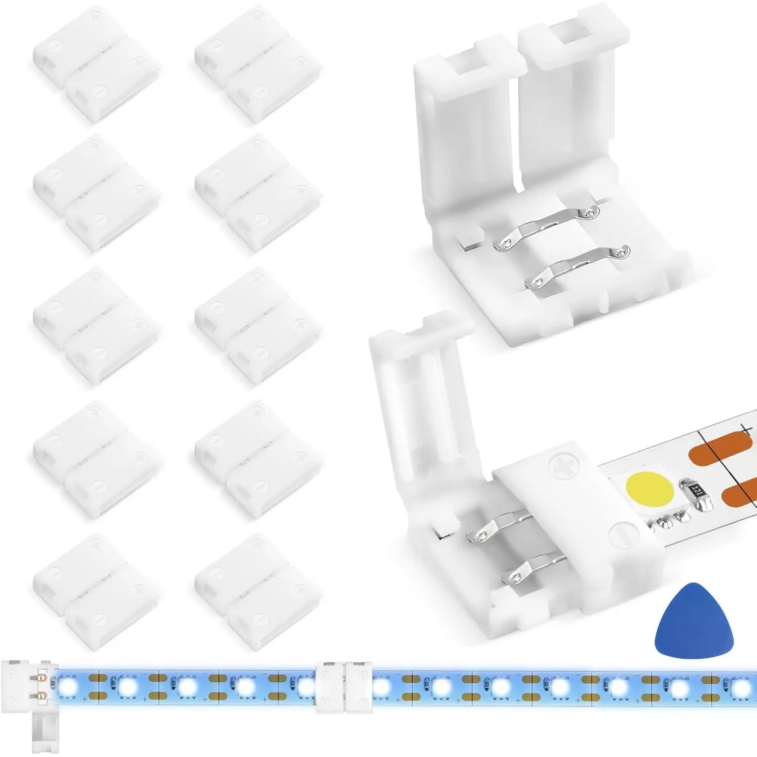 10Packs 2-Pin RGB LED Light Strip Connectors 8mm Unwired Gapless Solderless Adapter Terminal Extension