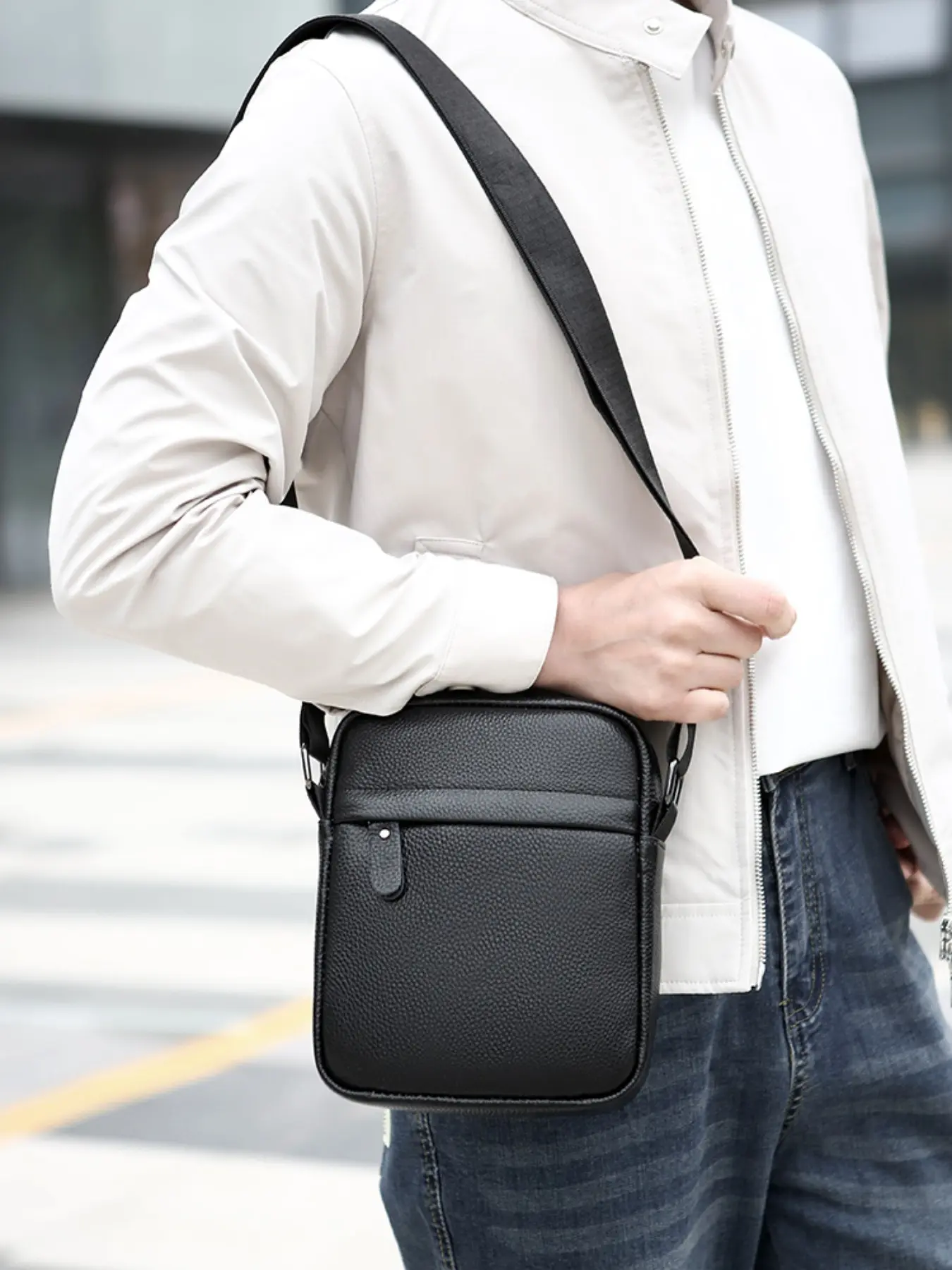 Vintage Leather Men's Vertical Crossbody Bag, Multi-Compartment Durable Business Shoulder Bag, Lightweight Daily Commute Wallet