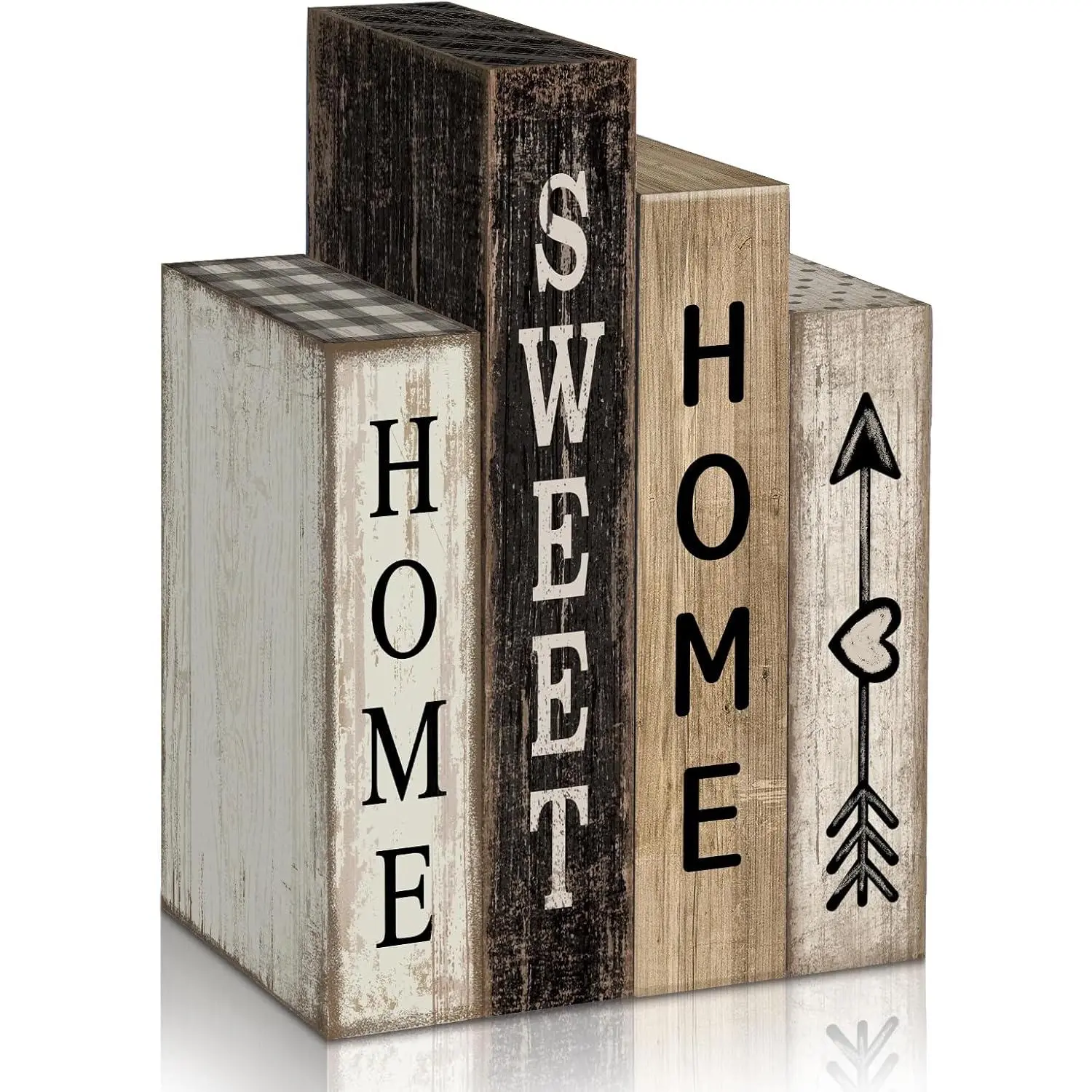 4 Pcs Farmhouse Table Decor Wooden Books Home Sweet Home Tiered Tray Decor Rustic Wood Block Sign Housewarming Gifts Neutral Centerpiece Farmhouse Stacked Decoration for Shelf Mantle