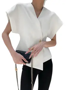 Women's 2026 New Solid Color Top Casual Asymmetrical Design Shirt, Fitted Plain Blouse for All Seasons, Stylish and Comfortable