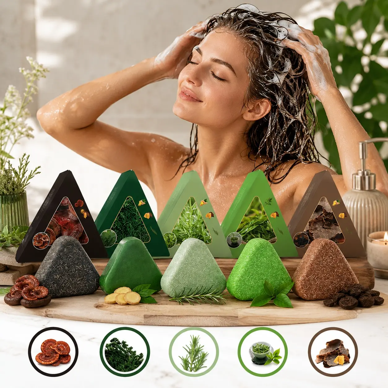 Herbal Side Cypress Leaf Shampoo Bar, Natural Hair Shampoo, Deep Cleansing Scalp Care, Anti Dandruff, Reduces Dandruff, Improves Hair Texture, Unisex Solid Shampoo, Portable & Home Use