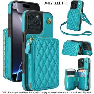 Crossbody PU Faux Leather Back Cover Zipper Phone Pouch for Iphone 17 Air, 16E, 16, 15, 14, 13, 12, 11 Pro, X, XS Max, XR, 8, 7 Plus, SE, 5G for The Years 2024, 2022, And 2020, Featuring a Wrist Strap, Zipper Wallet, And Card Slot for Both Men And Women
