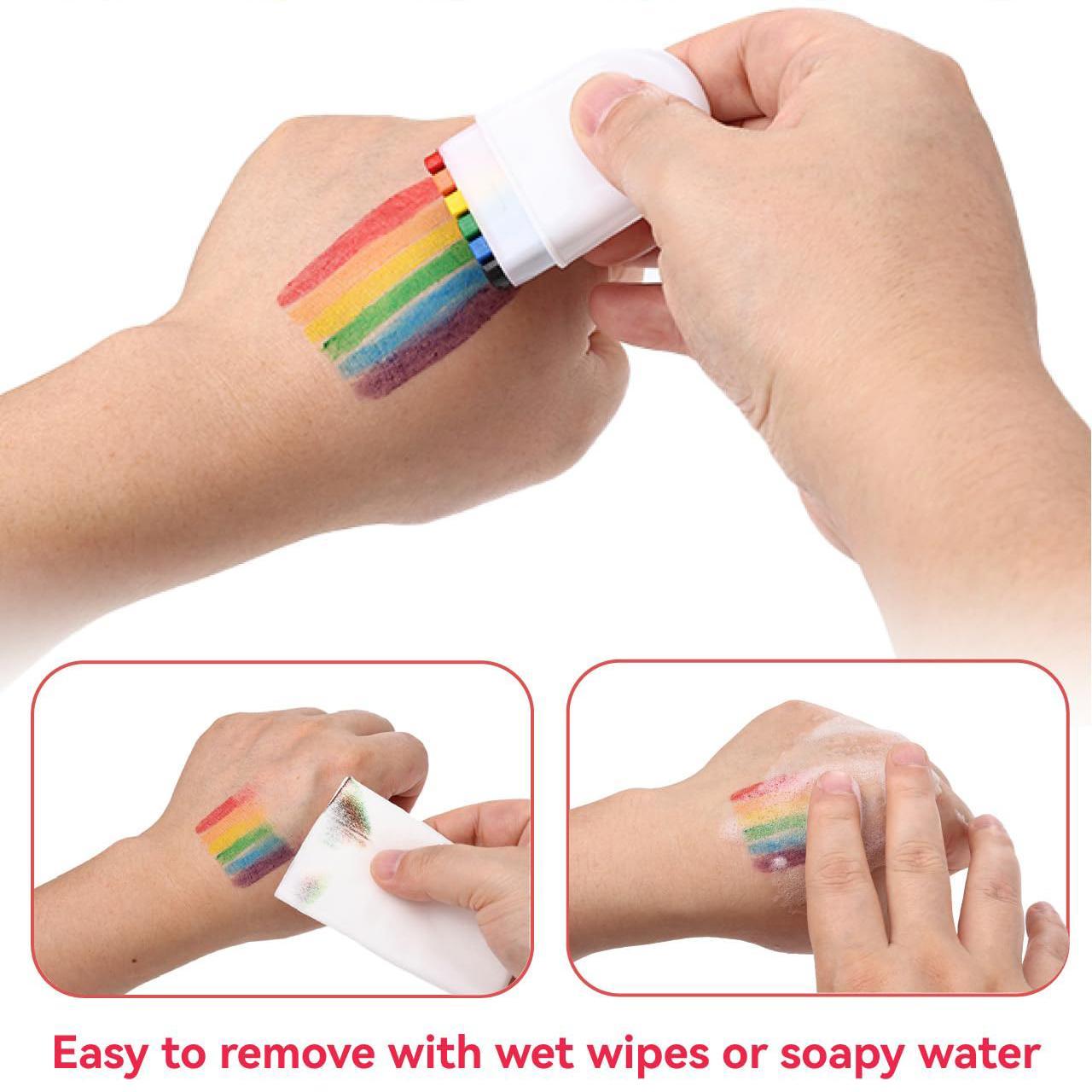 Rainbow Face Paint Crayons, Mini Portable Face Painting Sticks, Ideal for World Cup Party, Sports Festival Makeup, Fun & Creative