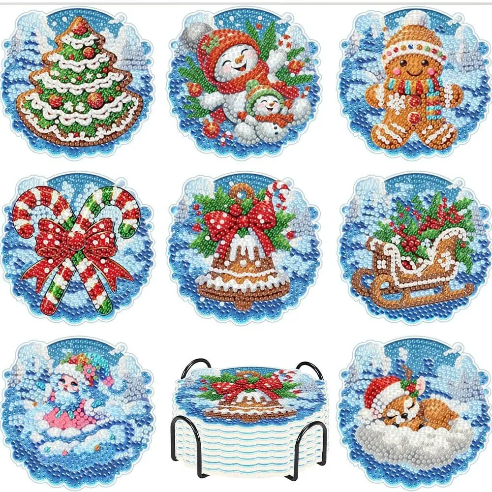 Merry Christmas DIY Diamond Painting Coaster Set, Beginner Adult Craft Kit, Home Decor Party Gift, Thanksgiving Halloween Christmas