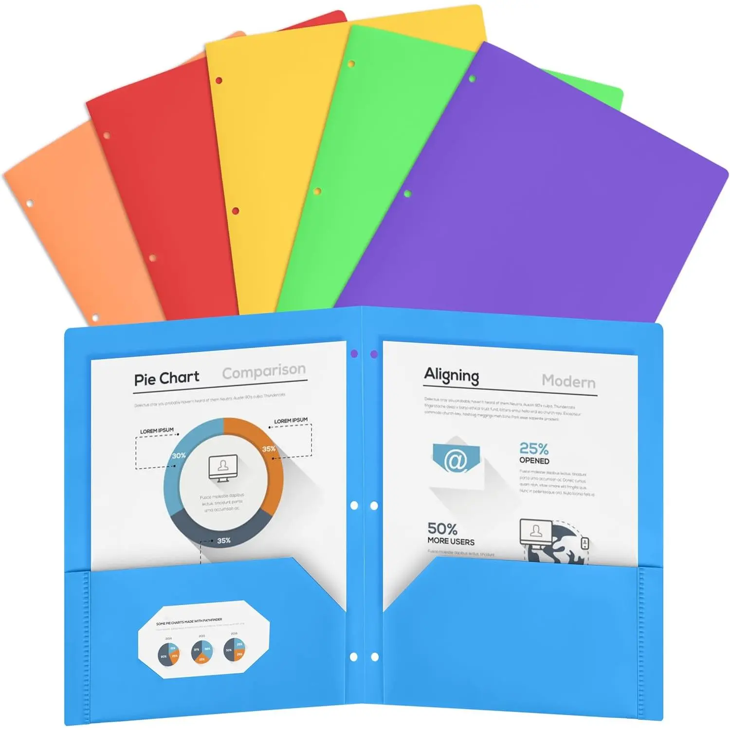 6 Pack Folders with Pockets 3 Hole Punched, Plastic Pockets Folders for 3 Ring Binder with Labels, Heavy  Binder Folder, 2-Pocket Folder for Document, Colored File Folders Letter Size