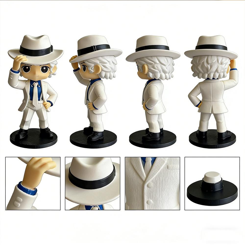 MJ Moonwalk Figurine Desktop Ornament - Collectible Figure with Hat and Suit