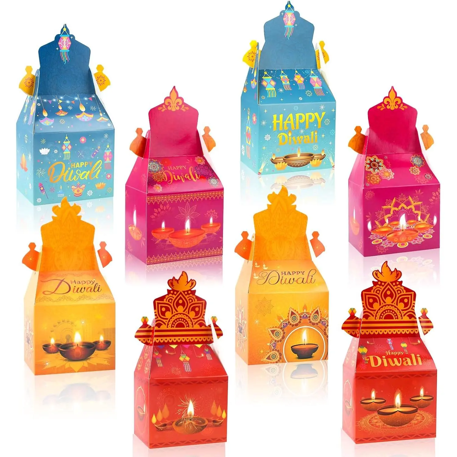 12 count Happy Diwali Candy Boxes - Diwali Party Decoration  Boxes - Festival of Lights  Boxes - Diya Goodie Boxes for Indian Deepavali Party Supplies Favor