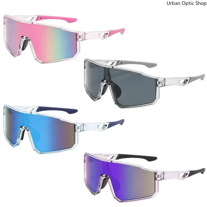 XUH 4 Pack Unisex Single Lens Wrap Sports Sunglasses, Wind Resistant UV400 Shield Lenses with Snug Flexible Frame, Lightweight Athletic Eyewear for Mountain Biking, Road Cycling, Driving, Hiking and Outdoor Adventures
