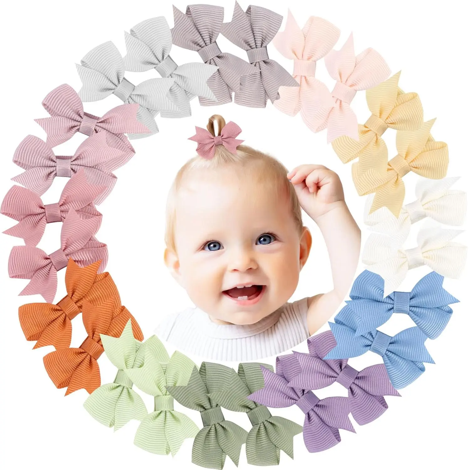 24PCS 2inch Hair Clips, Oaoleer Girls' Fully Lined Tiny Bows Alligator Clips  Infants Toddlers (12 Colors, Style D) hairbows baby