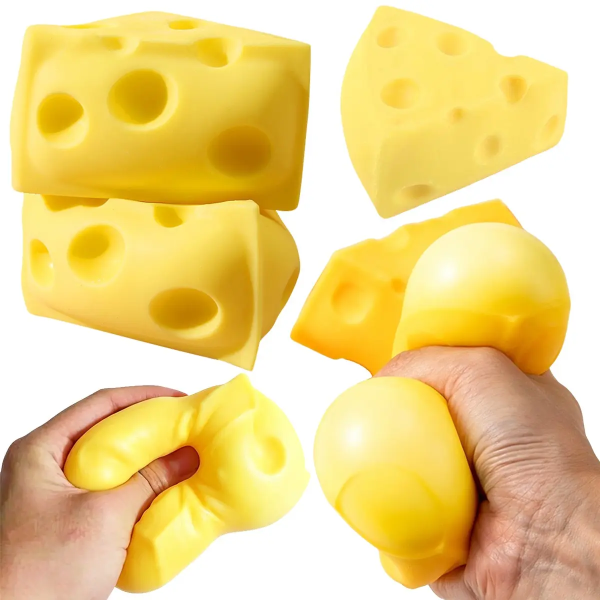 1pcs squeeze toy cheese toy decompression toys, these creative soft rubber cheese squeeze toys are a must-have for party celebrations, yellow square shape, suitable for squeezing, Christmas gifts, random colors