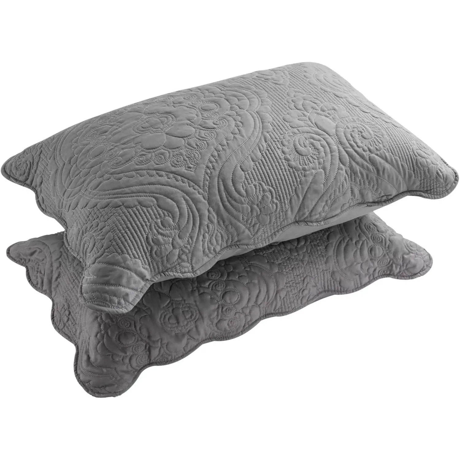 Quilted Pillow Shams Set of 2, Decorative Microfiber Queen Size Bed Pillow Shams, Soft Breathable Pillow Covers with Envelope Closure (Grey, 20 x 30 Inch)