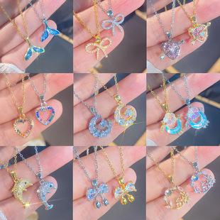 Dopamine-colored pastoral style titanium steel necklace, popular personalized design clavicle chain jewelry