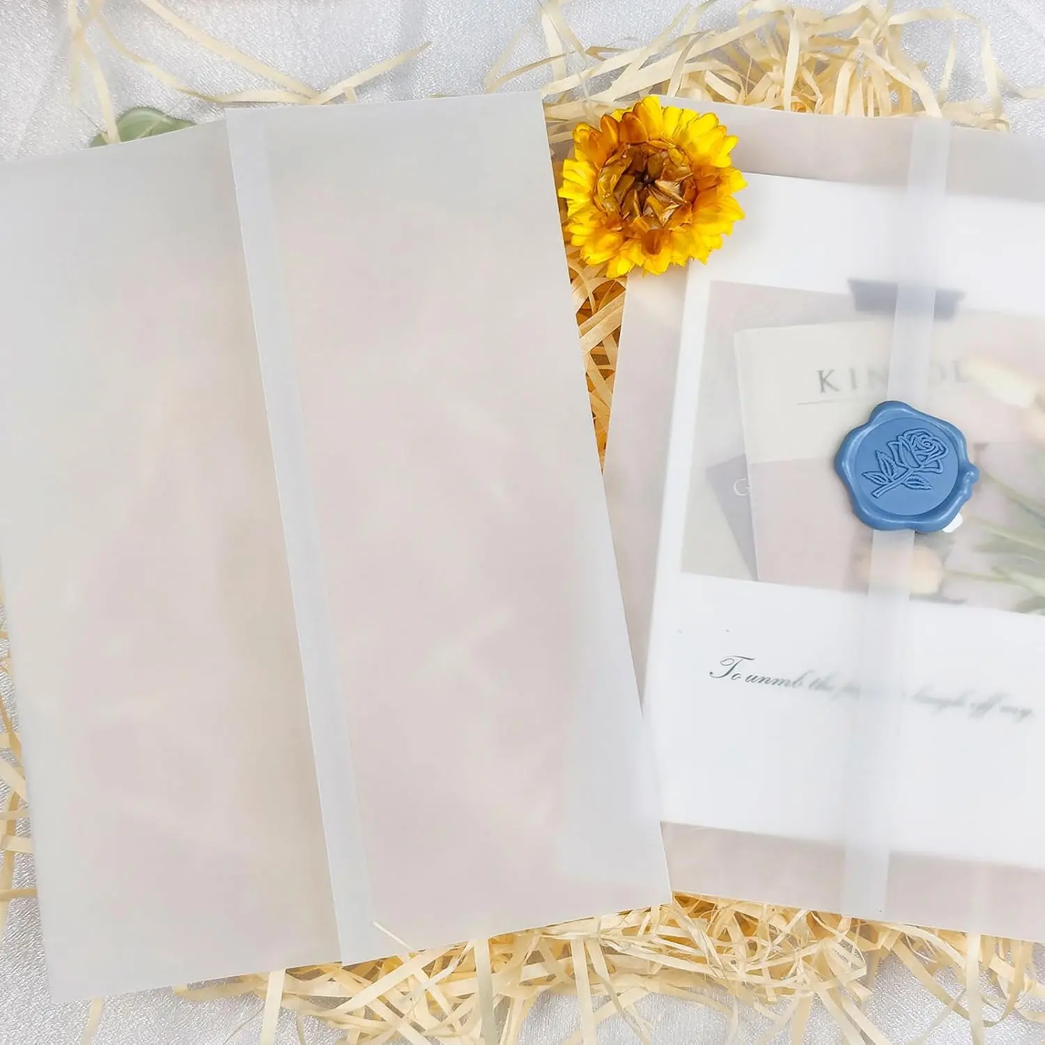50 Pack Vellum Jackets for 5x7 Invitations - Pre-Folded 115GSM Wedding Invitation Wraps for Wedding, Invitation Cards, Greeting Cards,  Shower, Birthday