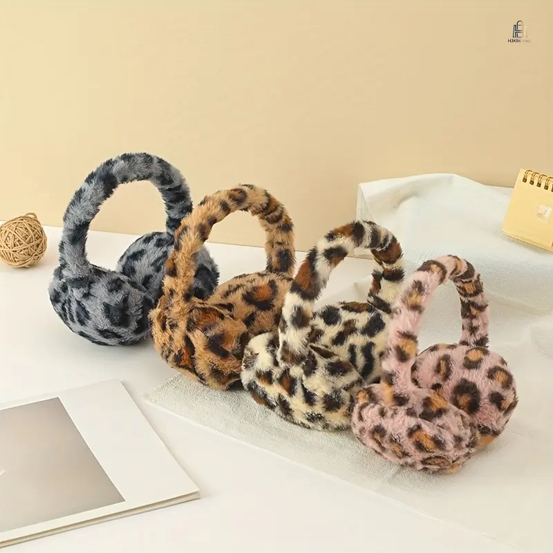 1Pc Leopard Print Plush Winter Earmuffs, Fluffy Wind‑Proof Ear Warmers, Cute Cool Style Adjustable Ear Covers, Soft Cozy Ear Muffs for Students Daily Outdoor Wear