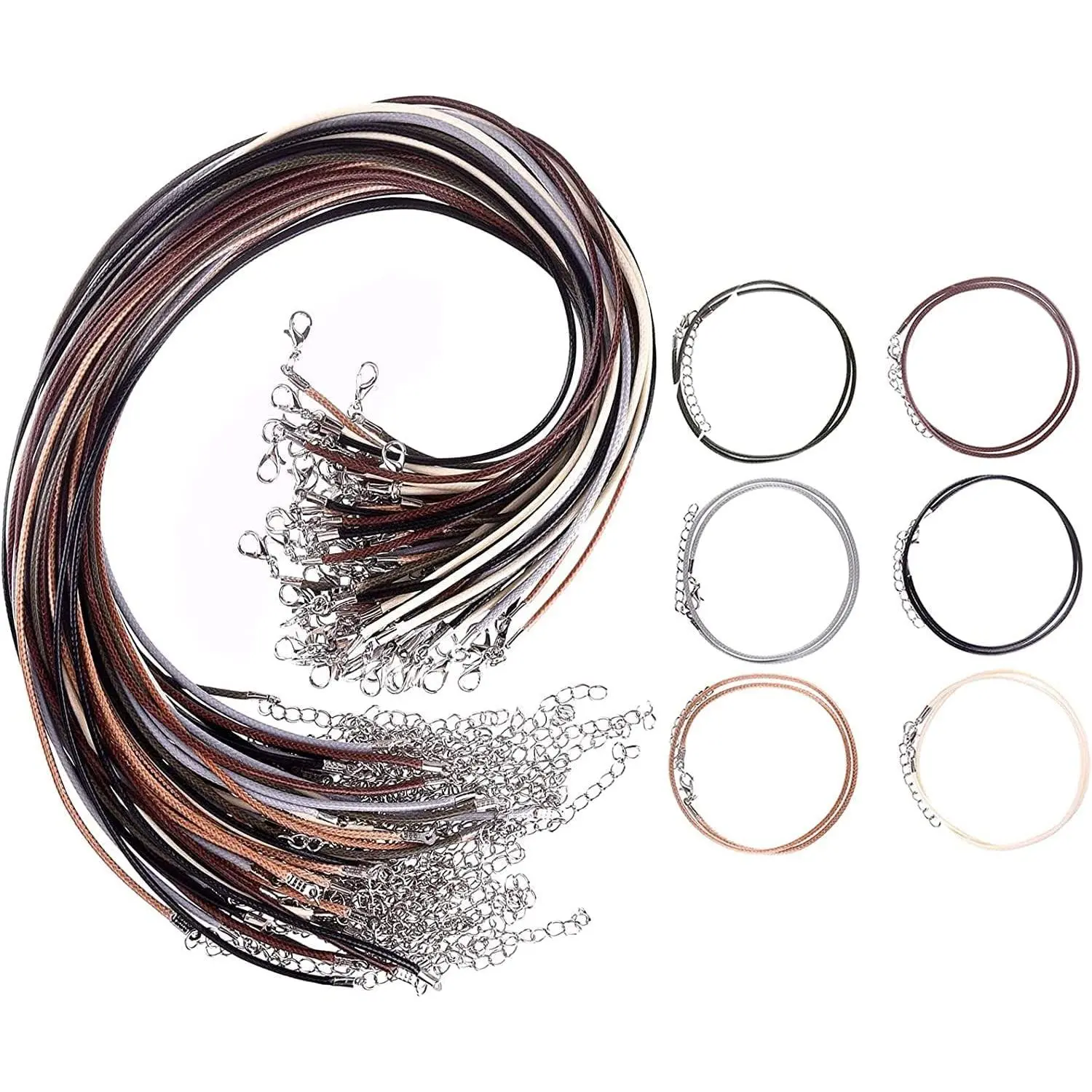 48 count Waxed Leather Cord, 6  Colors Rope Necklace with Clasp for  Making, Cord for Bracelet, Beads, Pendants, Charms