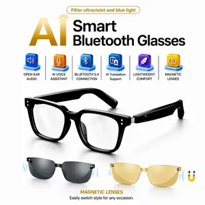 AI Bluetooth smart glasses, supporting translation of multiple language apps, equipped with replaceable magnetic lenses, filtering blue light, enhancing light, sweat proof, sunscreen sunglasses, sunglasses, suitable for travel, navigation, meetings