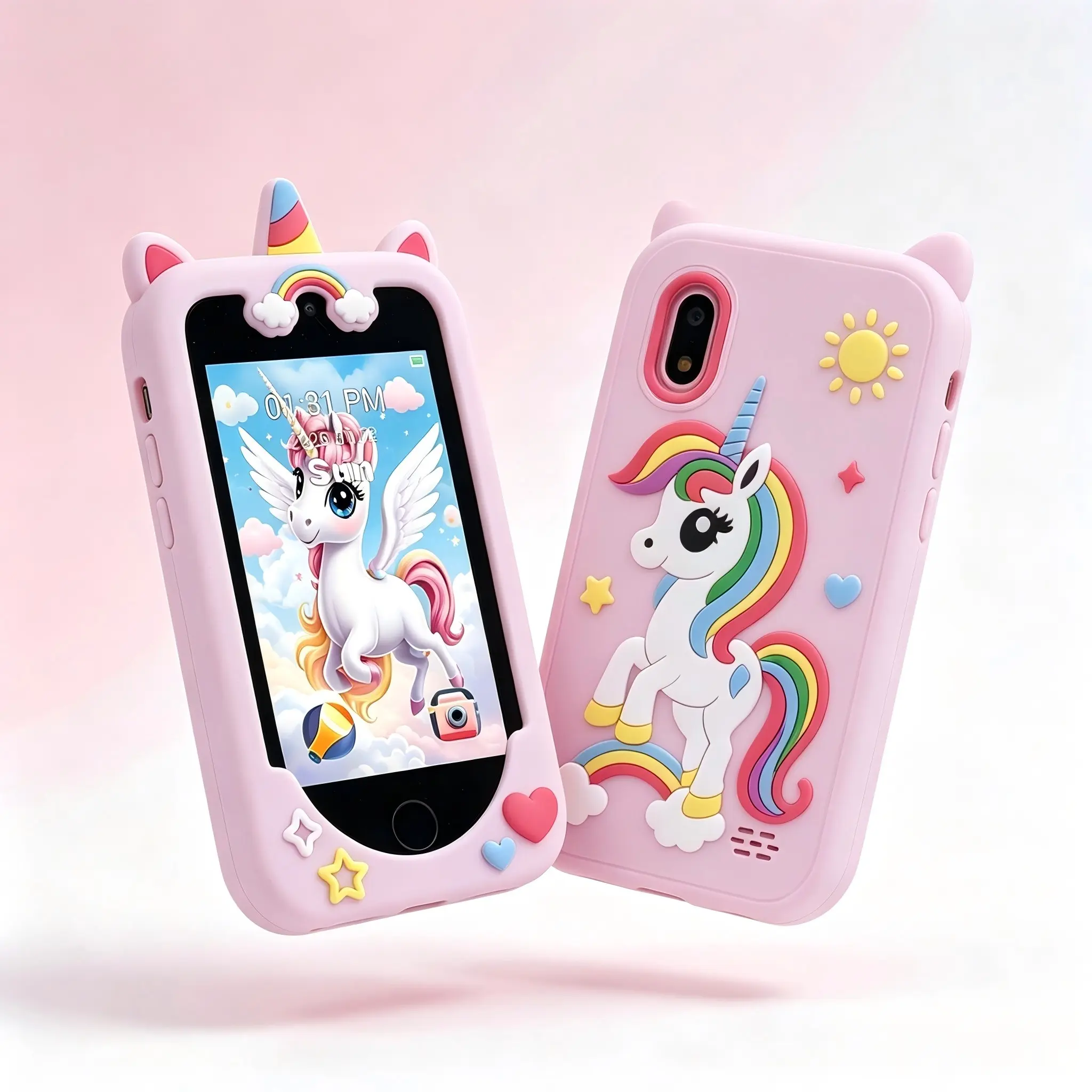 Purple Unicorn Kids Smart Toy Phone, 4-inch Touch Screen, Interactive Educational Electronic Game Toy, Dual Lens for Photo & 1080P Video Recording, Puzzle Games, USB Charging, Shockproof Protective Case for Kids Ages 3+