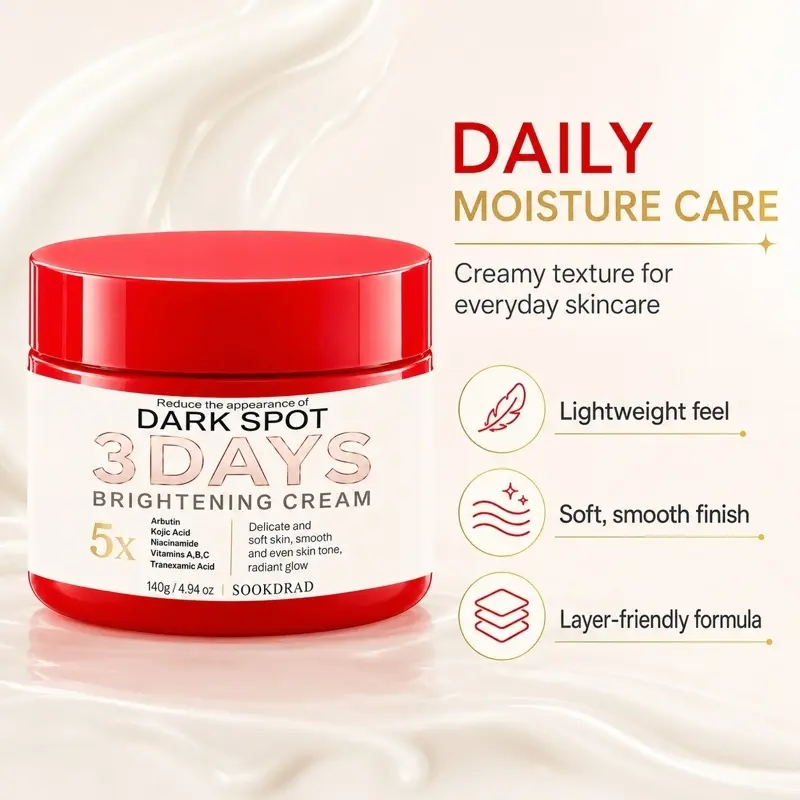 Dark Spot Brightening Cream, Arbutin, Kojic Acid, Niacinamide, Vitamins A, B, C, Tranexamic Acid, Reduce Dark Spots, Even Skin Tone, Smooth Soft Skin, Radiant Glow, Daily Skincare, 140g
