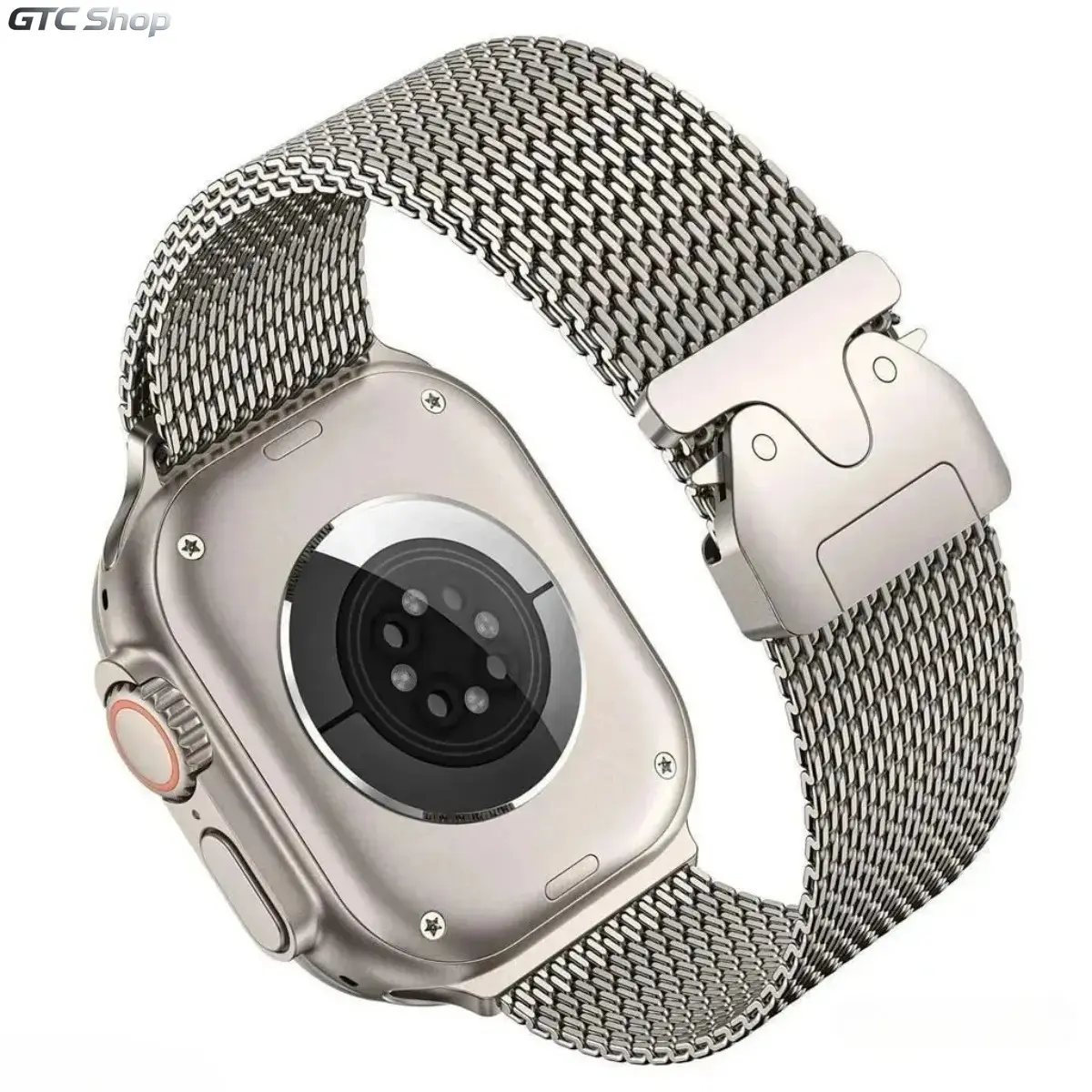 Titanium Milanese Loop Band With Secure Parachute Buckle, Premium Metal Wrist Strap Compatible With Apple Watch Ultra 2 49mm Series 5 To 10, Durable Accessory For Daily Casual Sports And Business Wear (No watch)