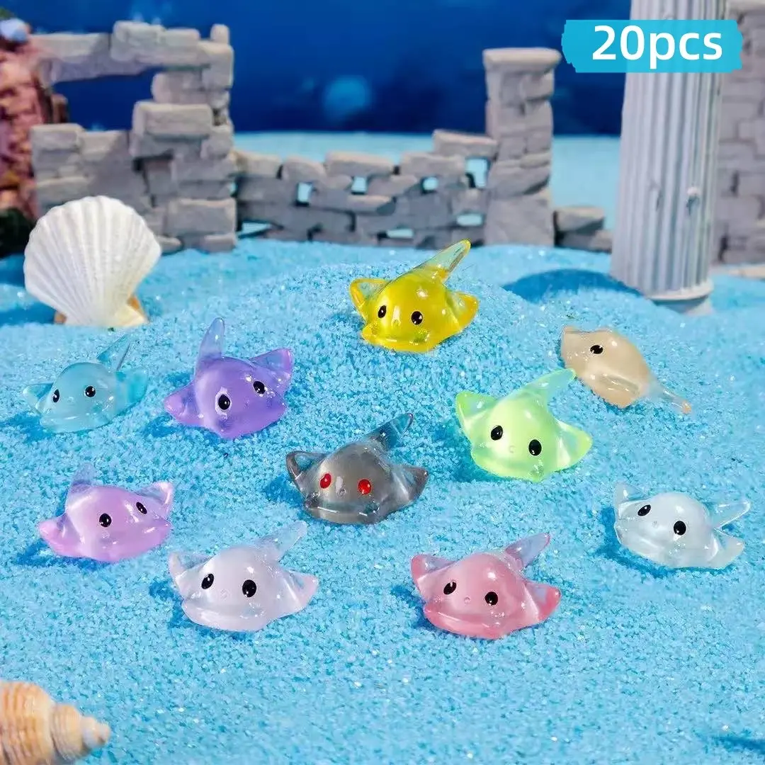 Mini Cute Manta Ray Design Fish Tank Resin Decor (20pcs/set), Micro Landscape Small Resin Ornament, Aquarium Decoration Set, Fish Tank Decorations