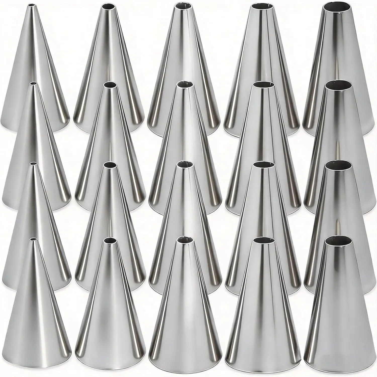 20 PCS 5 Sizes Round Piping Tips, Stainless Steel Cream Nozzles, Multipurpose Pastry Piping Tools for Cake Cupcake Macaron Frosting Decorating, Filling Donuts Puffs and Other Pastries