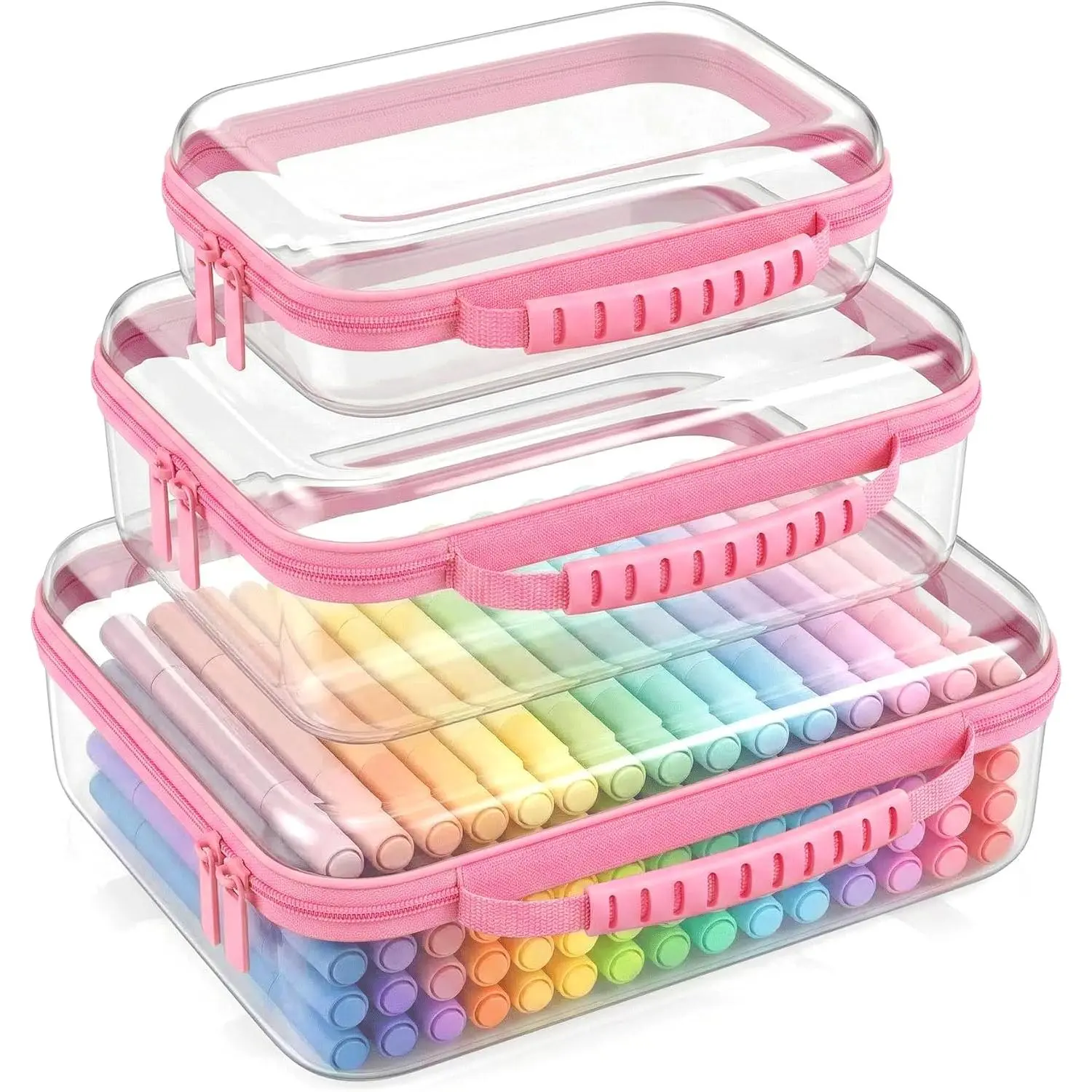 Large Toy Bags with Handle,Clear Hard Shell Zipper Case, 3 Pcs Travel Toiletry Bag,Waterproof toys and Organizer Bags for Puzzles,Diapers,Cosmetics,Reusable Organizer