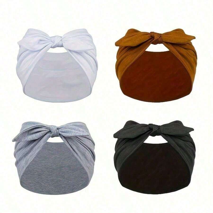 4-Pack Wide Rabbit Ear Elastic Ribbon Hair Accessories Set, Sports Yoga Headband, Soft And Comfortable Wide-Brimmed Headband, Women's Valentine's Day/Christmas Gift. Non-Slip Soft Elastic Headband, African Style Thick Sports Gym Headband, Headband.