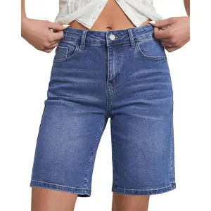 Bermuda Shorts for Women High Waisted Classic Casual Long Jean Shorts Stretchy Denim Jorts with Pockets(Gift)