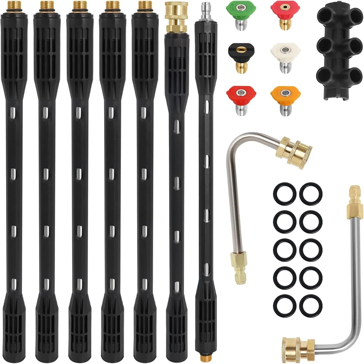 Upgraded  Washer Extension Wand with 6 Tips,Up to 115in | 4000 PSI Gutter Cleaner Attachment ,1/4"Quick Connect, Leak-Resistant Ring