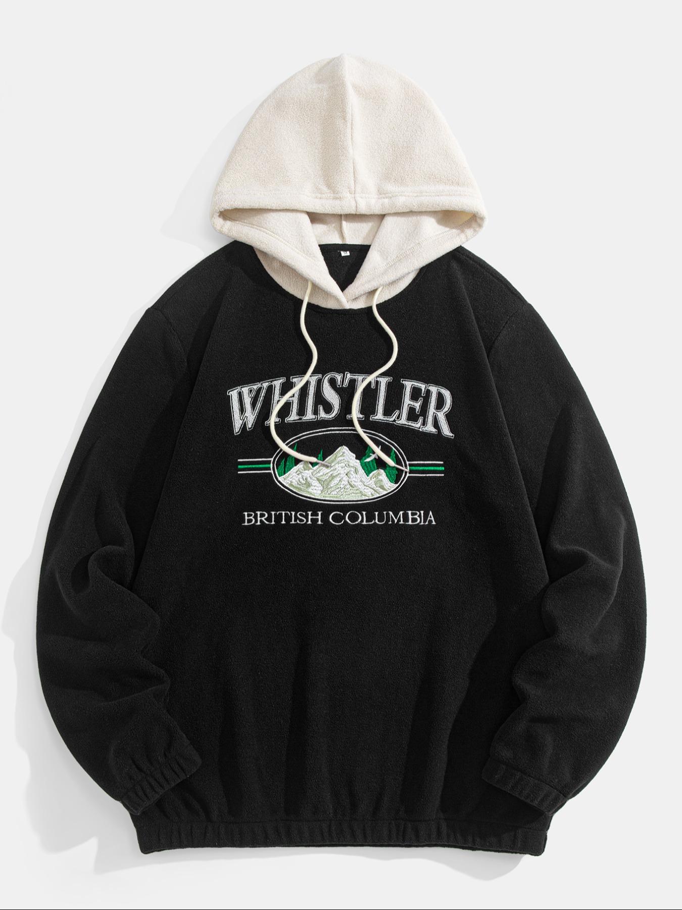 Men's Colorblock Patchwork Letter & Landscape Print Raglan Sleeve Color Contrast Hoodie, Casual Fashion Loose Drawstring Long Sleeve Hooded Sweatshirt for Fall & Winter, Men's Clothes for Daily Wear, Menswear