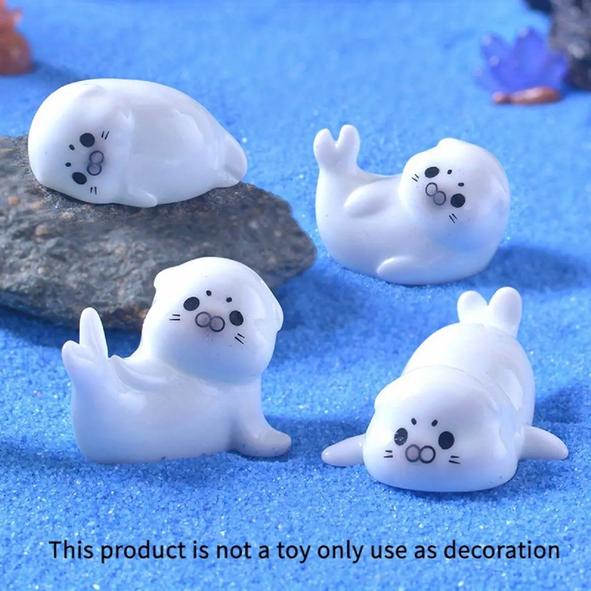 4pcs Resin Dolphin Seal Aquarium Decorations, Mini Marine Animal Figurines, Ocean Fish Tank Micro Landscape Accessories, Small Sea Lion Ornaments, Fish Decorations for Tank, Aquarium Supplies