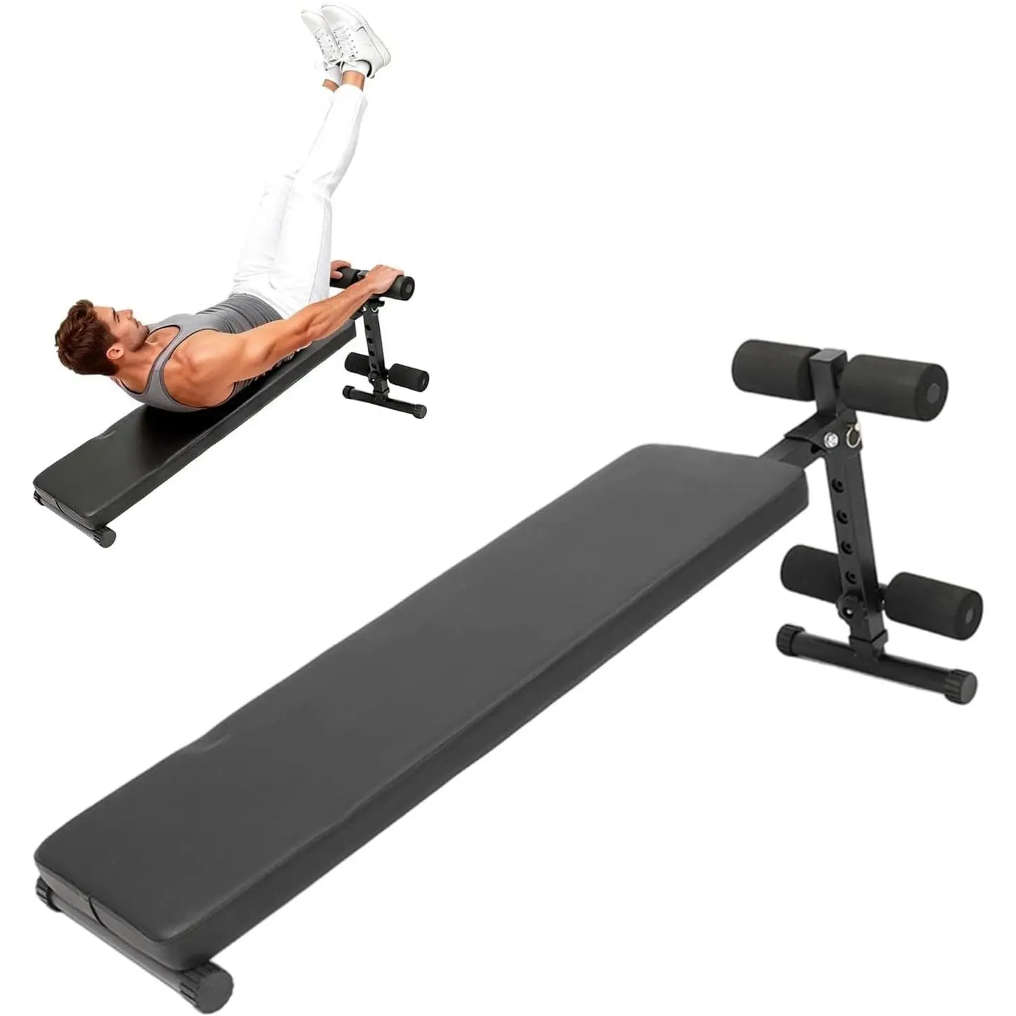 5-Position Adjustable Decline Sit-Up Bench, Ab Workout Bench with Foam Leg Rollers, Heavy Duty 220 Lbs Capacity, Foldable for Home