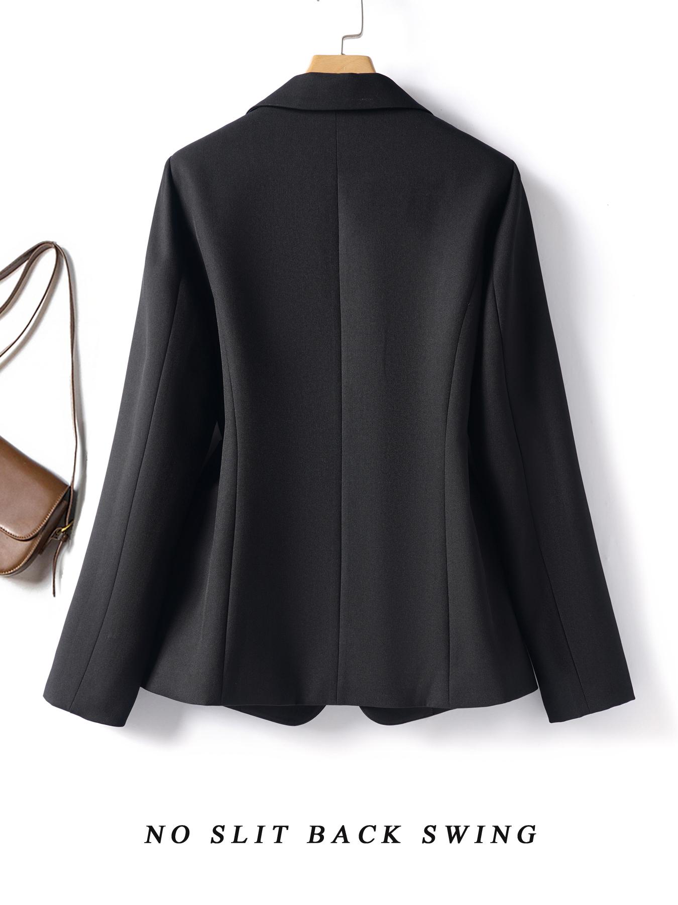 Women's Button Front Blazer Jacket, Slim Fit Long Sleeve Coat, Office Style, Spring & Fall Fashion, Plain Design with Pockets