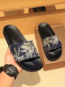 Men's Daily Retro Palm Pattern Sandals, Soft Textured Insole, Durable Rubber Sole, Casual Style, Less Than Ankle Height, PU Upper Material