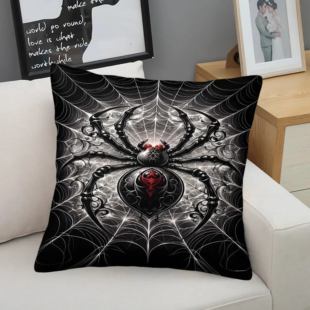 Halloween Theme: Dark spider-patterned Accent Pillow；Spiderweb-Print Throw Pillow—suitable for men's bedrooms or gothic-style rooms; Holiday Gifts soft, Comfortable Sofa Cushion with cartoon print (1 piece, includes insert).