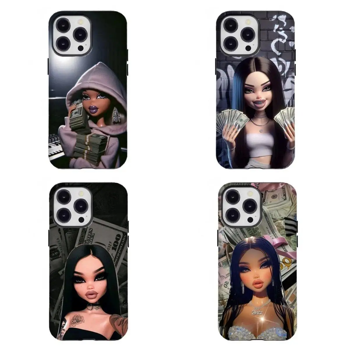 Y2K B-Bra.tz Doll Hip Hop Money Stacks Two-In-One Drop-Resistant Mobile Phone Case Protection For IPhone 17-11, Pro Max, Pro Plus, and Samsung S26 25 24 23 Safety Case