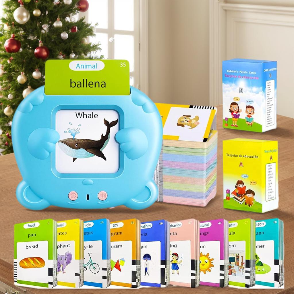 224/510 Words Youngsters Talking Flash Card Reader 112/225 Double-Sided Cards Blue & Pink Rechargeable Educational Interactive Toy Learning Flash Card Machine Gift For Holiday Season Birthday Easter Batteries Included USB Power