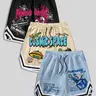 Men's 3 Pack Casual Shorts, Skull Space Cartoon Graffiti Graphic Print, Streetwear Summer Daily Shorts for Men