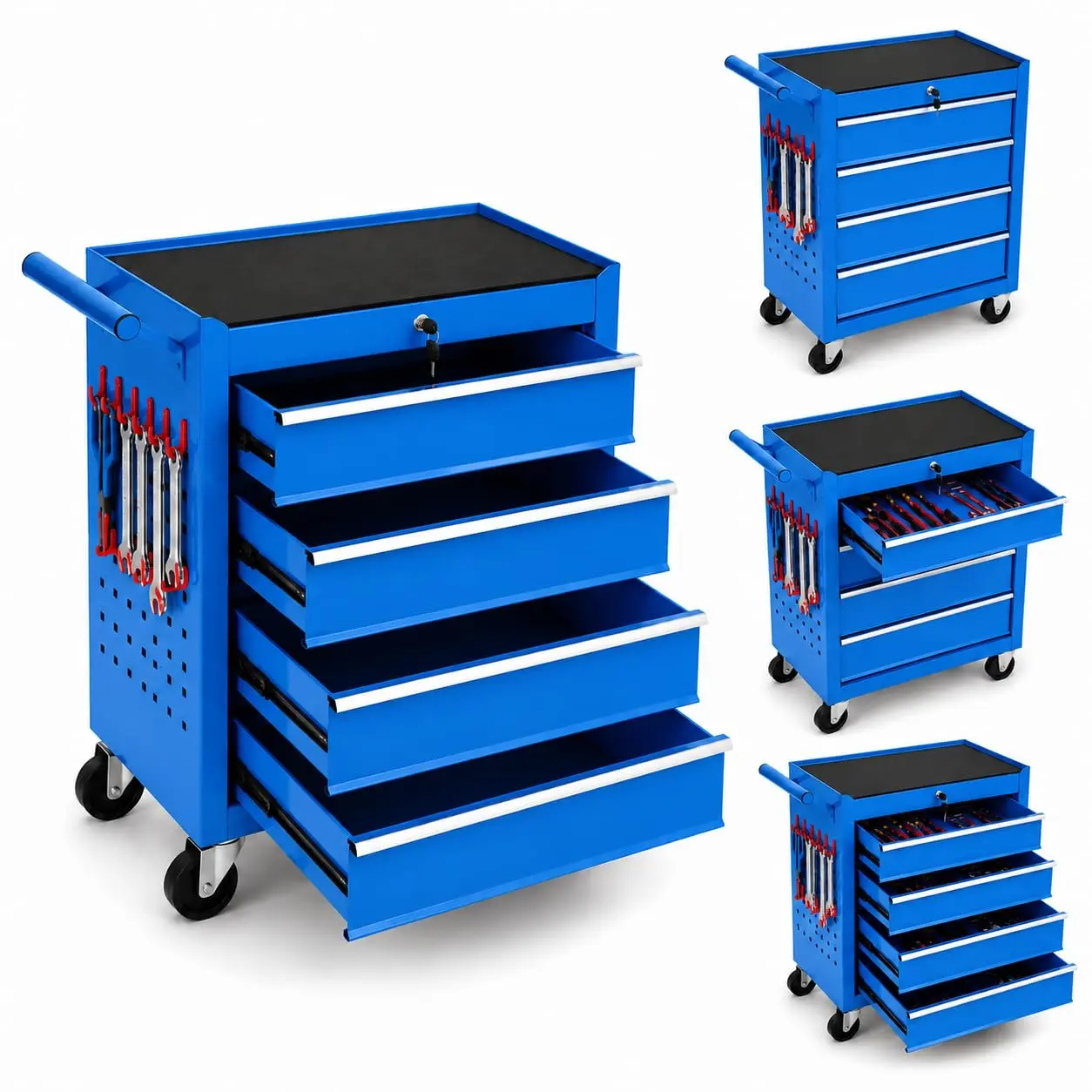 4-Drawer Rolling Tool Chest with Wheels – Lockable Portable Toolbox Organizer with Hooks for Garage & Workshop