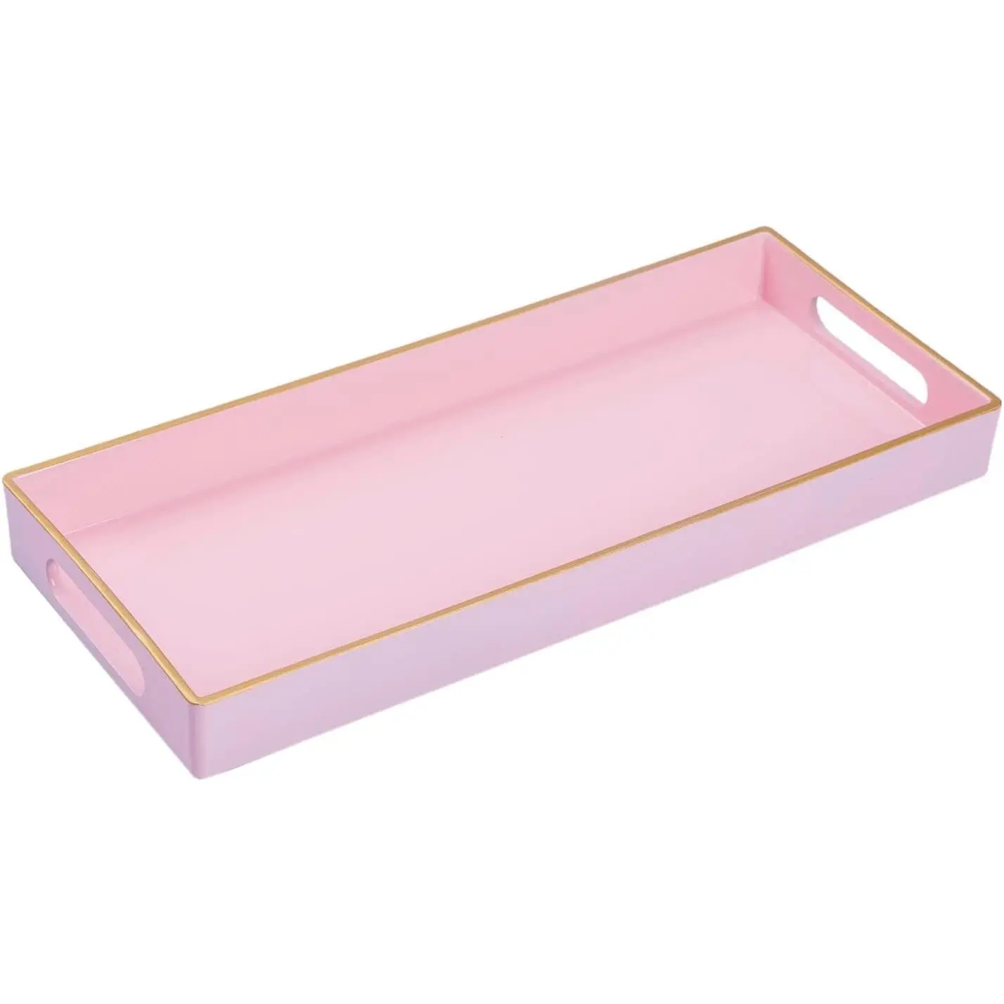 Pink Vanity Tray, Bathroom Counter Decorative Tray with Handles, Storage Dresser Tray Organizer for Perfume, Jewelry, Makeup, 13.8" x 6" x 1.57"