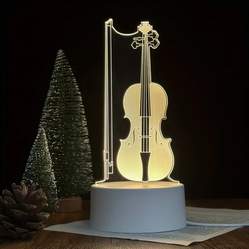 Modern Violin Night Light with Switch Control, USB Powered Desktop Mood Lamp, Ideal Bedroom Decor, Perfect Gift for Music Lovers