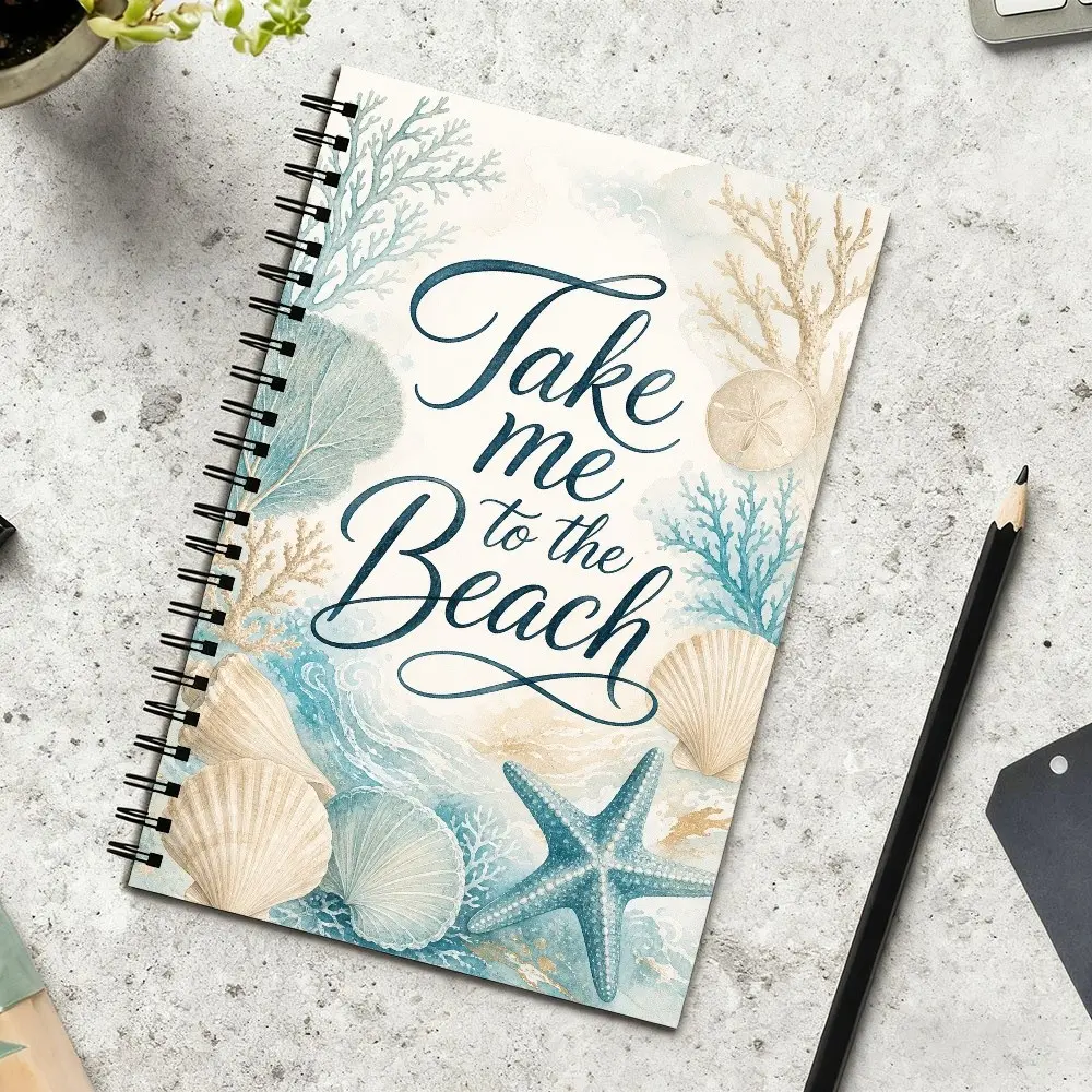 Beach Notebook, Coastal Seashell Starfish Spiral Journal, A5 Ruled 100-Page, Summer Gift for Beach Lovers, Women, Teens