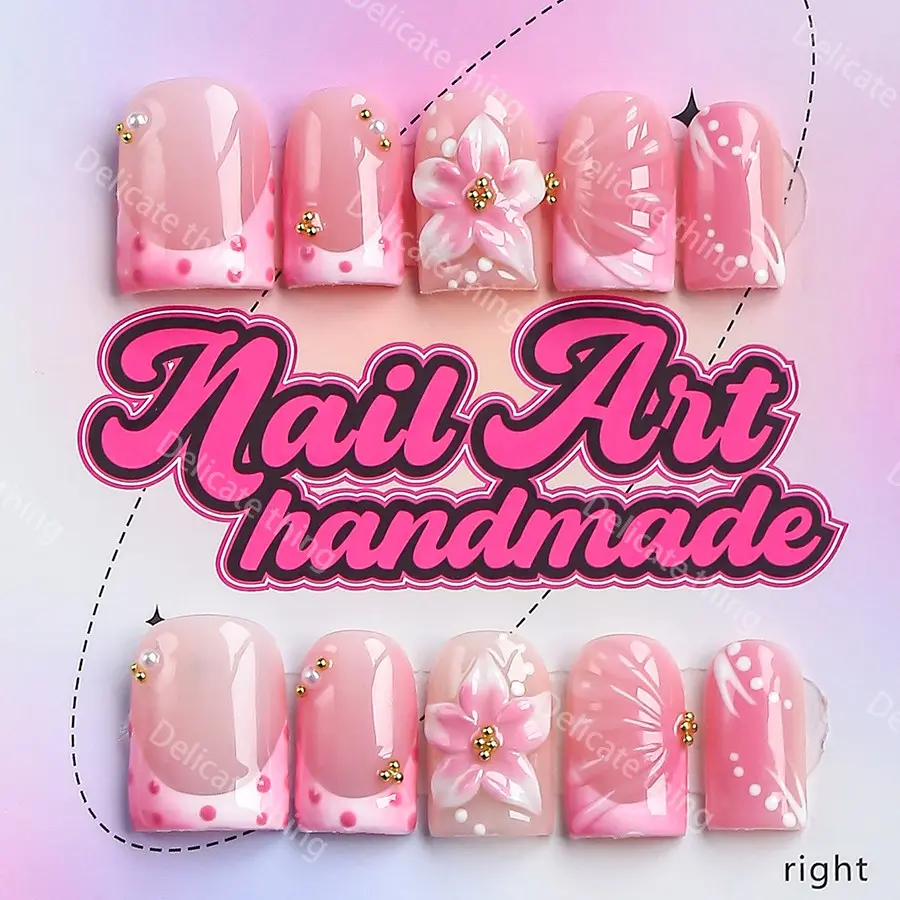 Y2K Square Nails, Crazy Nail Art, 10 Fingers Per Set, Handmade, XS-S-M-L Sizes, Perfect for Parties, Dates, Gifts, Includes Glue, Pusher, File