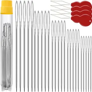 50 count Premium Large Eye Needles for Hand Sewing with 4 Needle Threaders, Assorted Sizes, Embroidery Needles for Hand Sewing, Sewing Needles Large Eye, Big Eye Needle
