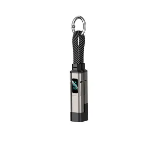 4 in 1 Short Type C Keychain Lanyard Data Cables with LED Display,Braided PD Fast Charging Cord for iPhone 17,Samsung Galaxy A17