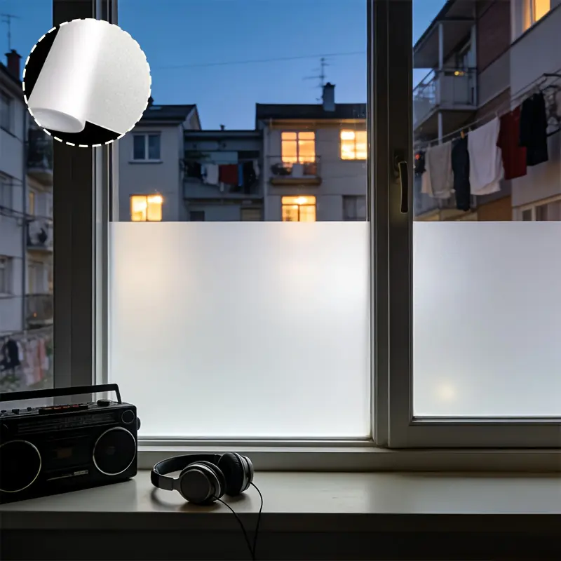 One roll (15.75*78.74 inches) white frosted privacy window sticker - no adhesive static adsorption, removable window privacy window sticker, delicate white frosted texture door and window sticker roll, fits various glass sizes without abruptness, f