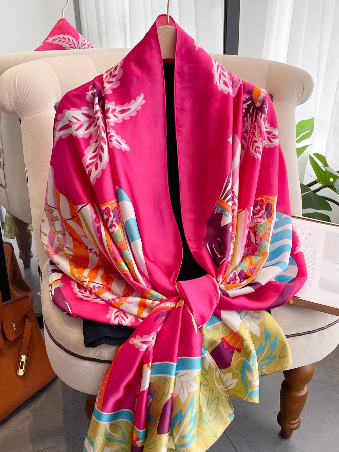 Women's Elegant Random Floral Print Square Scarf, Fashionable Soft Comfortable Shawl for Daily Wear, Casual Versatile Scarf for Women, Floral Pattern Shawl